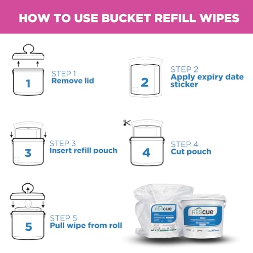 REScue One-Step Disinfectant Cleaner & Deodorizer Wipes for Vet Use – Cleaner for Kennels, Litter Boxes, Vet Offices, Pet Grooming Surfaces – Extra Large Wipes, 160-Count Bucket Refill (4 Pack) - size: Bucket Refills (4 Pack) XL Wipes