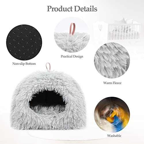 YUEPET Rabbit Bed, Rabbit Hideout, Guinea Pig Bed, Ferret Bed, Grey | Semi-Closed Cave, Long Plush Fabric, Removable Washable Pad, Non-Slip Base, for chinchilla Dwarf Rabbit - color: Grey