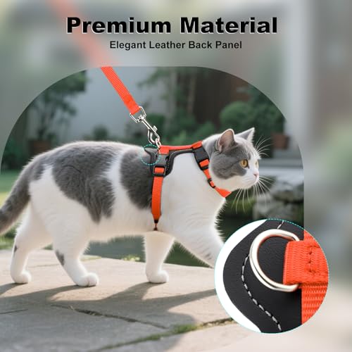 Plutus Pet Adjustable Cat Harness and Leash Set, with Leather Trim | Quick Release, Escape Proof Nylon Vest, for Kitten Small Medium Large Cats, Orange - color: Orange