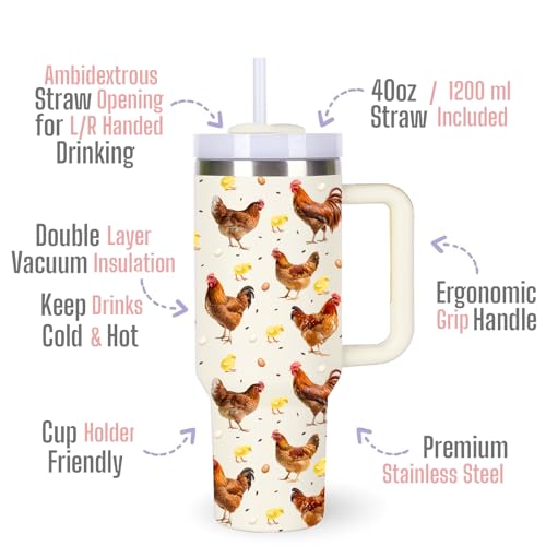 momocici 40oz Chickens Tumbler with Handle Gifts for Women.Chicken Lover Cups Tumbler Gifts for Women.40 oz Birthday Christmas Chicken Cup Tumblers for Chickens Lover. - style: Chicken