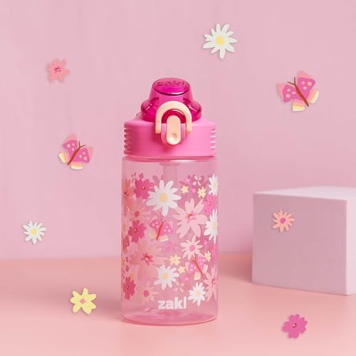 Zak Designs Flower Power Sage 16oz Leak-Proof Straw Kids Water Bottle - color: Flower Power, size: 16 Ounces