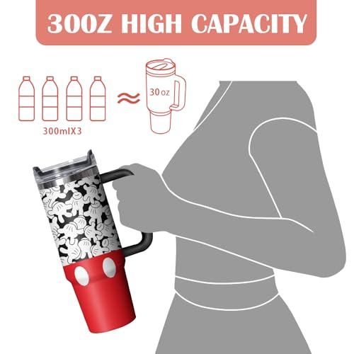 30oz Cartoon Mouse Tumbler with Handle and Straw Lid | Stainless Steel Insulated Tumbler, BPA FREE Travel Coffee Mug Cup for Car Cold and Hot - Birthday, Christmas Gift - color: Palm, size: 30 Ounces