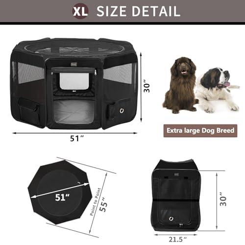 DONORO Dog Playpen Portable Pet Play Pens for Small Dog/Cat/Rabbit/Chicks, Cat Playpen Indoor/Outdoor with Carring Case, Removable Zipper Top and Bottom (Black, Extra Large (55"x55"x30"), 8) - color: Black, size: Extra Large (55"x55"x30")