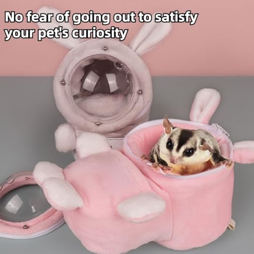 Sugar Glider Bonding Pouch Bonding Pouch Carry for Rat Syrian Hamster Hedgehog Small Pocket Pets, Gerbil Travel Bag Cute Bunny-Shaped Outing Bag with Large Transparent Window (Pink,Large) - color: Pink, size: 3.9"L x 3.2"W x 7.1"H
