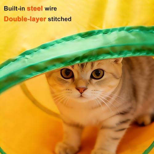 Cat Tunnels for Indoor Cats, Pet Tube Toy with Play Balls | H-4-Way Collapsible Tunnel with Interactive Hole for Kitty, Kitten, Rabbit, Puppy (Rainbow) - color: Rainbow