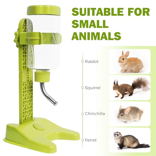 VANNON Pet Standing Water Dispenser Top Fill Dog Water Bottle Dispenser with Stand Leakproof Pet Slow Water Bottle for Small Animals, 13oz, BPA Free, Adjustable Height, Green - color: Green