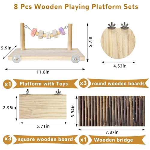 8 Pcs Chinchilla Ledges Wood Sets,Hamster Cage Platform Wooden Stand with Chew Lava Ledge Blocks Rats Climbing Toys Bridge Small Animal Cage Accessories for Squirrel Sugar Glider Gerbil - color: Pink