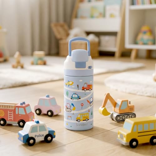 Construction Kids Insulated Stainless Steel Water Bottle 16 Oz, Travel Tumbler for School, Sports for Boys, Birthday, Back To School - color: Construction