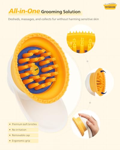 PETHROOM Silicone Cat Brush for Shedding – Gentle Grooming & Relaxing Massage, Light Deshedding Tool, Removes Loose Fur & Dander, Safe for Sensitive Skin, Cats, Dogs & Rabbits