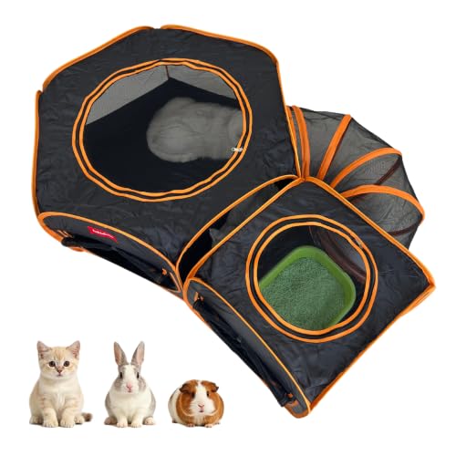 Portable Cat Playpen 2-Room with Tunnel, 3-in-1 Pop-up Cat Dog Crate Play Enclosure with Separate Areas, Foldable Pet Playpen for Puppy Kitten and Small Animals Indoor Outdoor - style: Small