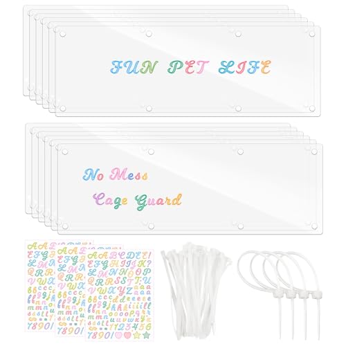 12 Pcs Clear Cage Guard, 13.8"x4.7" Scatter Guard for C&C Cages | Flexible Cage Liner with Zip Ties & Personalized Letter Stickers, Fits Rabbit Guinea Pig, Metal Wire Playpen, Cage Accessory - size: 13.8" x 4.7" (12 PCS, 8 Holes)