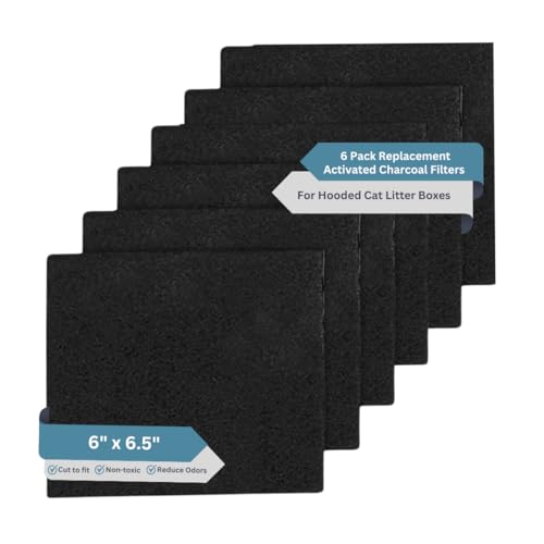 Fresh Headquarters 6-Pack Activated Carbon Cat Litter Box Filters Replacement - Trimmable 6" x 6.5" Organic Activated Charcoal Filter - Ideal Hooded Litter Box Deodorizer, Superior Odor Absorbing