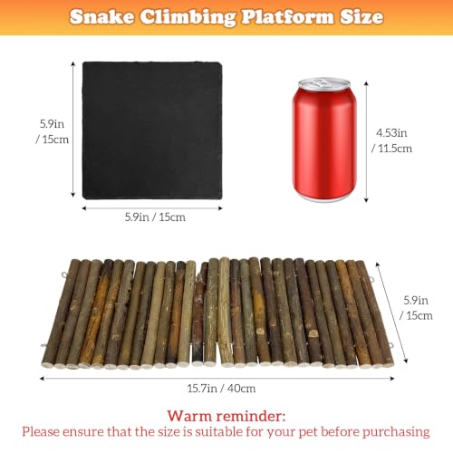 Reptile 15.7x5.9″Bendable Wooden Bridge with 5.9x5.9″Slate Rock Bearded Dragons Basking Platform Set Climbing Hideout Basking Terrace and Hide Cave for Lizard Gecko Flexible Habitat Decor - size: S: 15.7x5.9″Wooden Bridge,5.9x5.9″Slate Rock