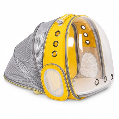 Cat Backpack Carrier Back Expandable Bubble Pet Carrier Backpack for Large Cat, Kitten and Dog, Designed for Hiking, Travelling and Outdoor Use (Back Expandable-Yellow) - color: Yellow