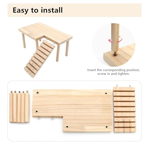 Hamster Wooden Platform with Legs, Small | Small Animal Climbing Ladder, Standing Rat Guinea Perch, Chew Toy, Cage Accessories - color: Platform-Small