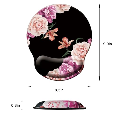 Mouse Pad with Wrist Support, Ergonomic Mouse Pad with Memory Foam Wrist Rest Cushion, Non-Slip Rubber Base Gaming Mice Pad for Home Office Computer Laptop, Flowers Pink - color: Flowers pink
