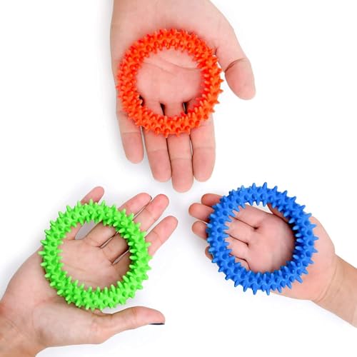Hedgehog Rings Spiky Sensory Bracelet for Kids & Adults, 3 Pack - style: Fidget Rings Blue Neon Green Orange