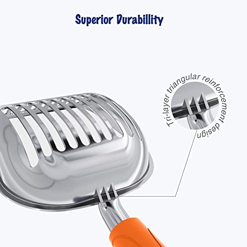Cat Litter Scoop, Aluminum Alloy Sifter, Kitty Metal Scooper, Deep Shovel, Long Handle, Poop Sifting, Kitten Pooper Lifter, Durable, Heavy Duty, for Litter Box - color: POLISHED Aluminum \ #08 Red Handle, size: Small