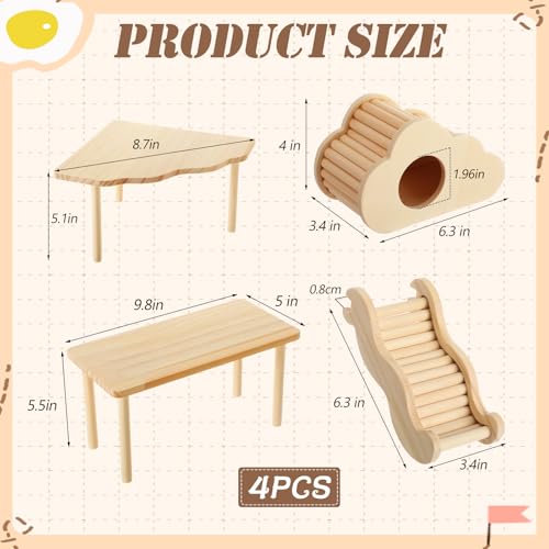 BreezeHug 4 Pcs Hamster Cage Accessories Hamster Platform Hideout Wooden Tunnel Ladder Playhouse Game Climbing Toy with Platform for Pets Dwarf Syrian Mice Degus Gerbils Squirrel(Cloud) - style: Cloud