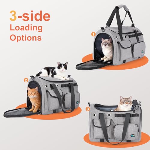 Ownpets TSA Airline Approved Large Pet Carrier, Soft Sided Cat Dog Carrier for Small Pets, Underseat, Waterproof, Foldable for Medium Big Cats 20 lbs+ & 2 Kittens/Puppies (17.7"x11.8"x12.2")