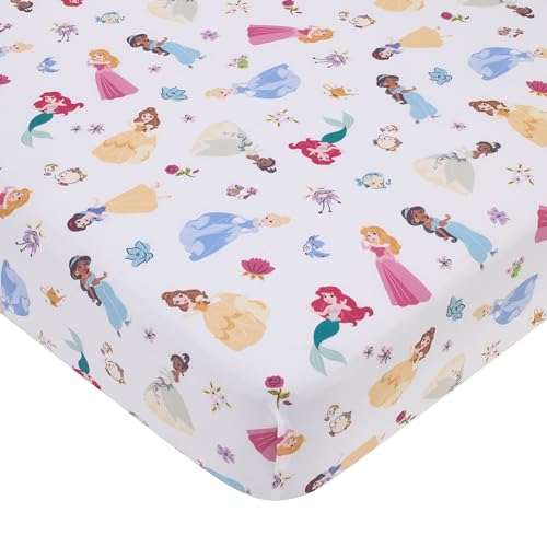 Disney Princess Pink, Blue, Yellow, and White Super Soft Nursery Fitted Crib Sheet - color: Princess Pink, Blue, Yellow, and White, size: Crib