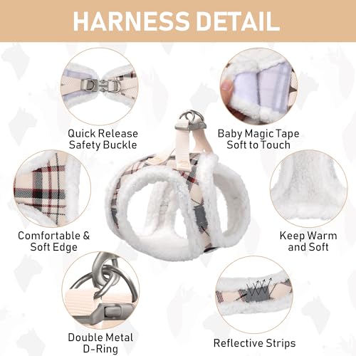 GAMUDA Small Dog Harness Collar and Leash Set, Step in No Chock No Pull Soft Mesh Adjustable Dog Vest Harnesses Plaid Reflective for Dogs Puppy Cats Kitten Rabbit (Warm Beige, XXS) - color: Warm Beige, size: XXS