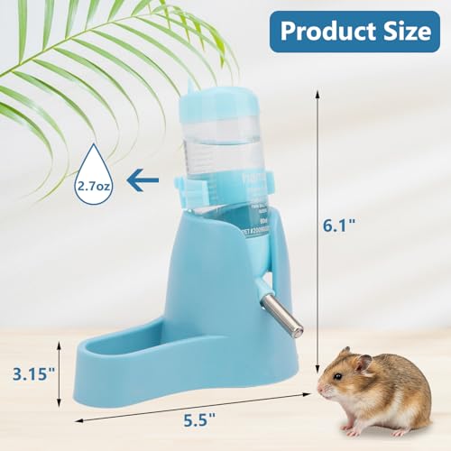 Litewoo 3 in 1 Hamster Water Bottle Small Animal Water Bottle with Food Container Base Hut Hanging Pet Automatic Feeding Drinking Dispenser for Dwarf Hamster Rats Mouse Gerbil Mice - color: Blue, size: 80ml