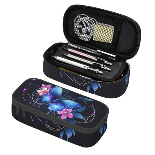Yrebyou Butterfly Pencil Case Big Storage Pencil Pouch Multi-Functional Pen Bag Cute Lightweight Organizer for Aldult Office College - color: Blue