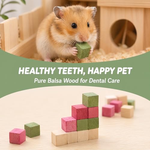 Premium Balsa Wood Small Animal Chew Toys (0.8") - 100% Natural, 4-Flavor Fruit Infused Blocks for Hamsters, Guinea Pigs & Rats - Safe, Ultra-Light Foraging Treats
