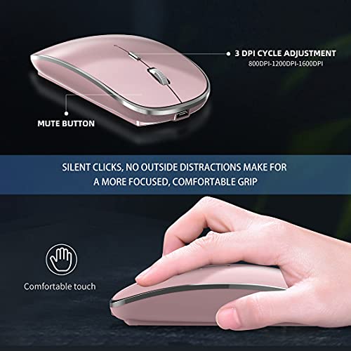 Halpilt Wireless Mouse Chargeable Portable Silent USB and Type-C Dual Mode Wireless Mouse 3 Adjustable DPI for Laptop, Mac, Android, PC (Q23S Rose Gold) - color: Rose gold