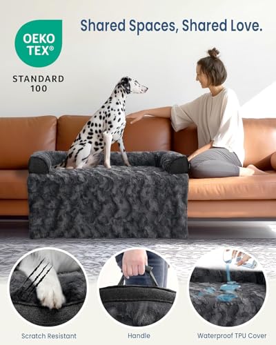 Calming Dog Beds, Extra Large Fluffy Plush Dog Mat for Furniture Protector with Removable Washable Cover for Large Medium Small Dogs and Cats,53 x 39 inch - color: Dark Grey, size: 53"L x 39"W x 5"Th