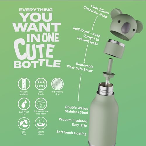 asobu Bestie Water Bottle, Cute Collectible Character, Leak Proof, BPA Free | 16 oz, Stays Cold 24 Hours, Double Wall Vacuum Insulation, Food Grade Stainless Steel, Spill Resistant, Great Gift Idea - color: FINN THE KOALA