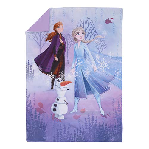 Disney Frozen 2 Lavender, Light Blue and Purple Forest Spirit 4 Piece Toddler Bed Set - Comforter, Fitted Bottom Sheet, Flat Top Sheet, Reversible Pillowcase - color: Disney Frozen 2