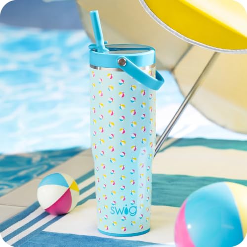 Swig Life 30oz Leakproof To-Go Tumbler with Handle, Beach Balls | Leakproof Lid - Triple Insulated Stainless Steel - Handle & Straw Included - Cup Holder Friendly - Dishwasher Safe - color: Beach Balls