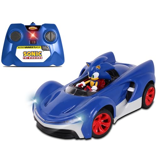 NKOK Sonic the Hedgehog RC Car 2.4GHz with Turbo Boost, Ages 6+ | Team Sonic Racing 601 radio control car - working lights, rubber tires, adjustable front wheel alignment, officially licensed - color: Blue
