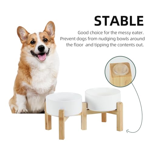 Havniva Dog Bowls Elevated, Ceramic Dog Food and Water Bowl Set | 6.1” Raised Dog Food Bowl, Elevated Dog Bowls with Bamboo Stand, Non-Slip Dog Water Bowl for Small Dog, Large Capacity - color: Matte White, size: 6.1" - 2 Bowls+Stand