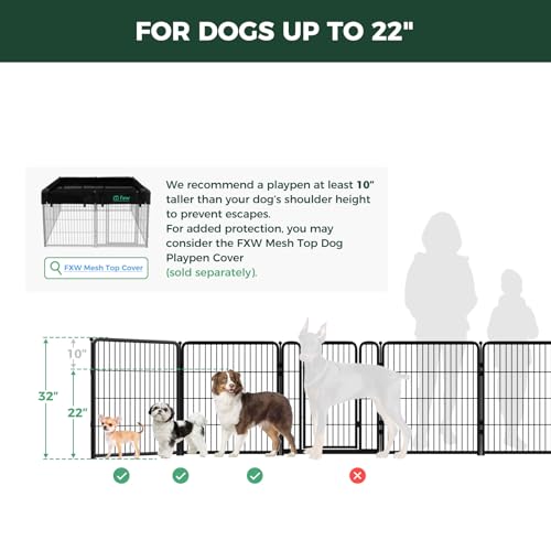 FXW Homeplus Indoor Dog Playpen, 32" H, 8 Panels, for Small & Medium Dogs | Stress-free play, Heavy-duty, Semi-open design, Easy setup, Threshold-free gate, Expandable, Patented - color: Black, size: 32"H