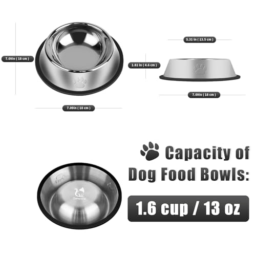 3Pcs Stainless Steel Dog Bowls Set with Dog Paw Pattern- Non-Slip Food and Water Bowl 13 Oz - Dishwasher-Safe, Rust Resistant Metal Pet Bowls for Small/Medium/Large Sized Pets - color: Dog Paw, size: 13 oz