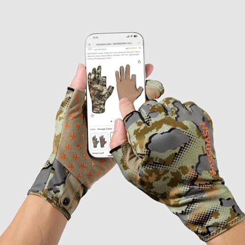 BASSDASH Unisex Fingerless Fleece Liner Camo Hunting Gloves for Cold Weather UPF 50+ Lightweight Fishing Photography HG06 - color: Open Terrain, size: Medium