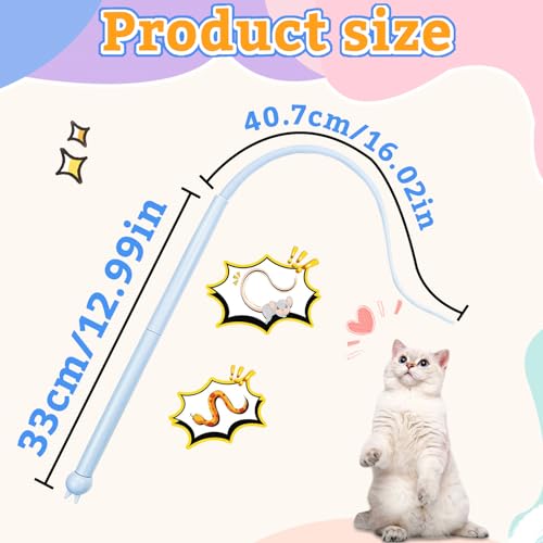 Andiker Mice Tail Cat Wand Toy, 30 inches Long Cat Teaser Stick with Innovative Silicone Rat Tail Easy to Install and Clean Soft Easy Swing Tail Interactive Cat Toys for Indoor Cats (Blue) - color: Blue