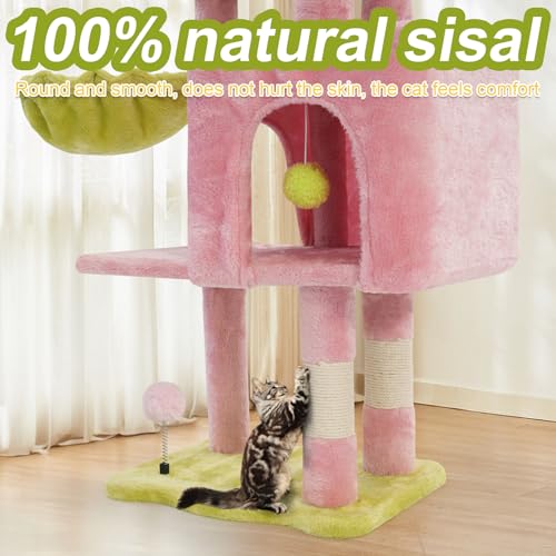 Cat Tree Tower with Hammock,40" Cat Trees for Indoor Cats Large Adult(Pink) | Modern Cat Tree Tower with Scratching Post, Cats Condo Furniture with Cloud Top Perch, Cats Climbing Tower for Kittens - color: Pink