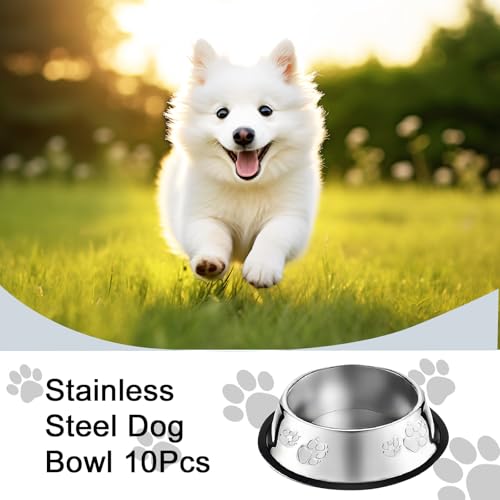 10 Pcs Stainless Steel Dog Bowl Pet Feeding Bowl with Rubber Base Non-Slip Pet Dishes Metal Dog Bowls Pet Food and Water Bowls for Small Medium Animals Kitten Rabbit (10.1 oz) - size: 10.1 oz