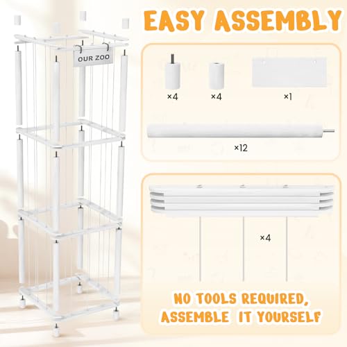 Woodure Stuffed Animal Storage & Organizer, Wooden Cute Zoo Toy Holder for Toddler Rooms, Playrooms & Bedrooms（White） - color: White