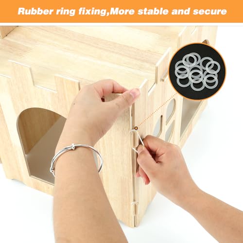 BWOGUE Large Wooden Bunny Hideout,Detachable Rabbit Castle for Small Animal | Wooden Rabbit Hideout, Wooden Rabbit Hideaway, Bunny Houses and Hideouts, Two Doors, 2-Story Play & Rest, Indoor Rabbit - style: 1 House