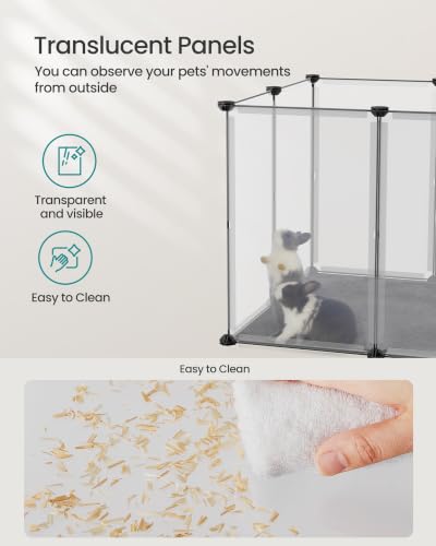 SONGMICS Pet Playpen with Floor, Small Animal Pen, Pet Fence Indoor, DIY Plastic Enclosure for Hamsters, Hedgehogs, 57.1 x 28.3 x 22.4 Inches, White ULPC007W01 - color: White, style: 20 Panels - 57.1"L x 28.3"W x 22.4"H