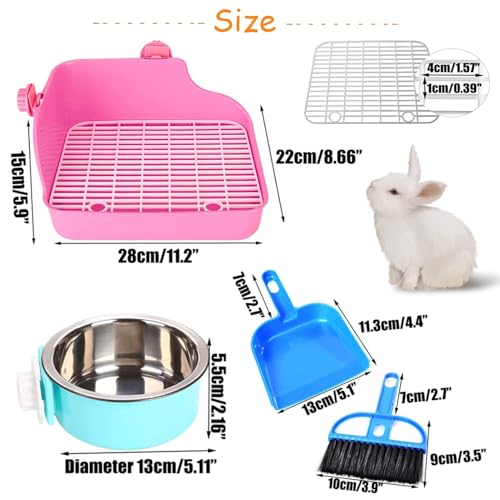 PINVNBY Rabbit Litter Box for Cage Bunny Corner Bedding Box Small Animal Litter Pan Hanging Pet Bowls Cage Potty Trainer Pet Toilet for Rabbit Bunny Guinea Pigs (Pink) - color: Pink, size: S: 11.02 x 8.66 x 5.9 inches (Fixed on both sides)