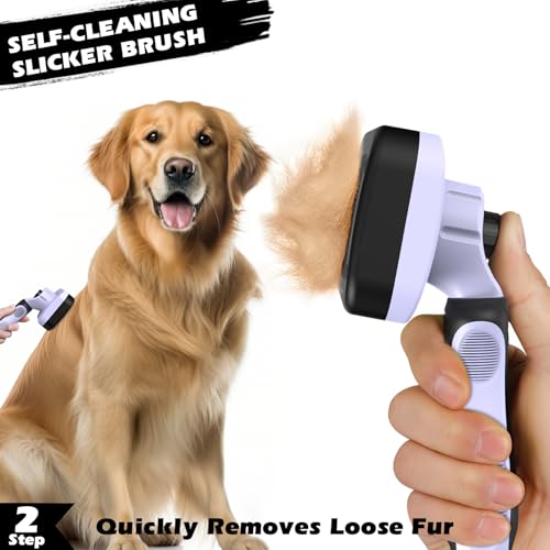 Professional 3PCS Self Cleaning Slicker Brush & Pet Grooming Rake & Flea Comb for Dogs,Cats and Horses | Double-Sided Dematting Comb & Skin Friendly Deshedding Grooming Tool (Light Purple) - color: Light Purple