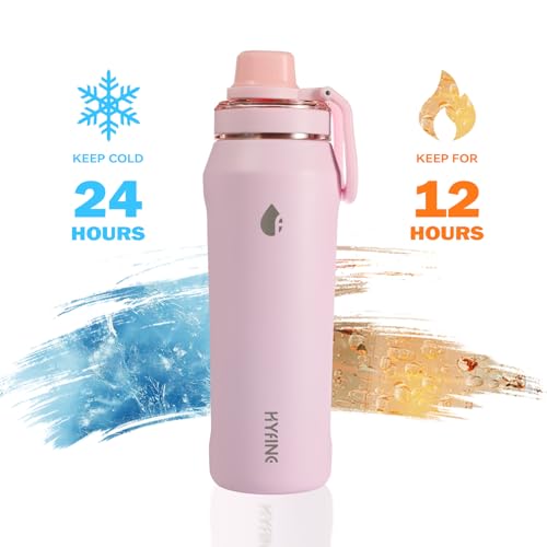 24oz Insulated Water Bottle, Wide Mouth Spout Lid, BPA-Free | Tritan spout lid, BPA free, 18/8 stainless steel body, Cold 24H, hot 12H, Wide mouth fits ice, Fit car cup holder,Pink - color: Pink
