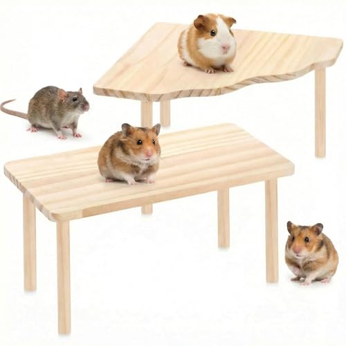 Hamster Platforms, 2 Pcs Wooden Hamster Stand and Table, Modular Playground & Hide for Hamster Cage Accessories for Dwarf Syrian Hamsters Gerbils Mice Degus Small Pets - color: 2 Pcs