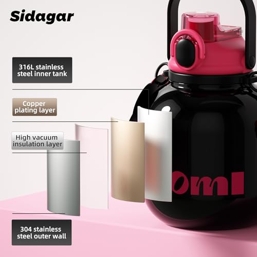 60 oz Gallon Insulated Water Bottle with Straw Lid, Black | Premium 316L Stainless Steel, Leakproof, Wide Mouth Water Jug with Handle, All-day Hot or Cold Retention, Travel & Daily Use - color: Black, size: 60 Ounces
